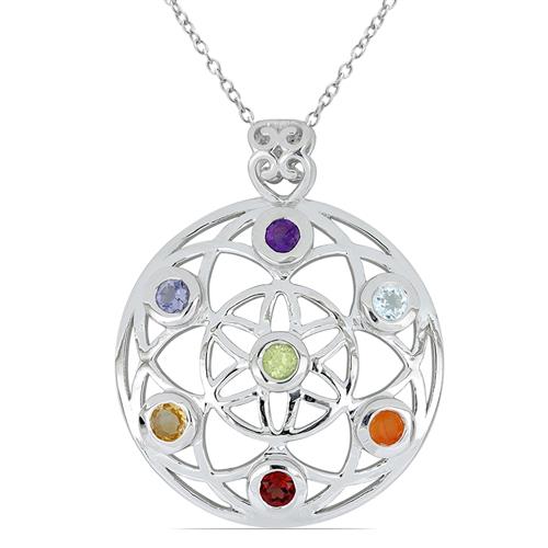 BUY REAL CHAKRA STONES PENDANT IN STERLING SILVER